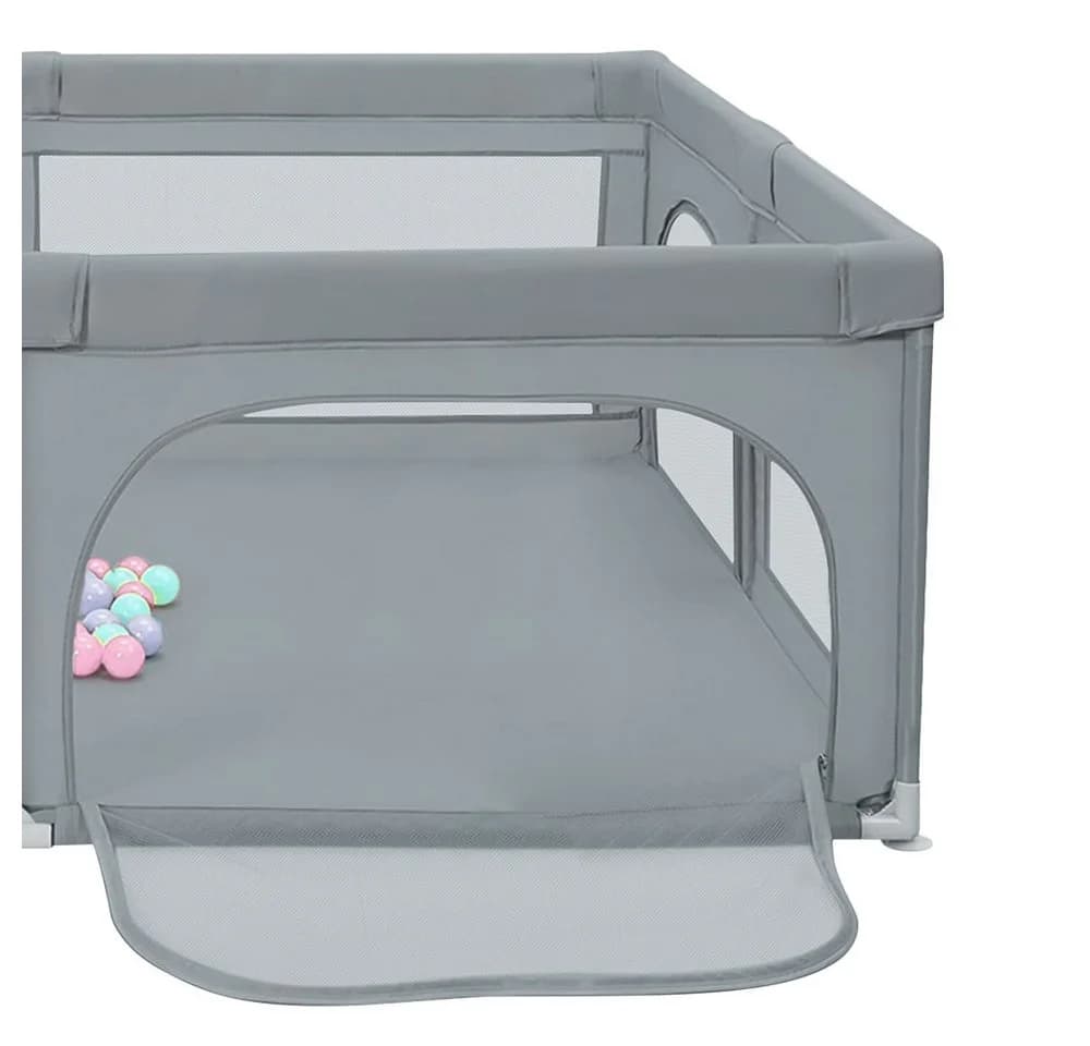 JEOBEST Laufgitter Laufstall Baby Grau XXL mit Netz - Bild 3