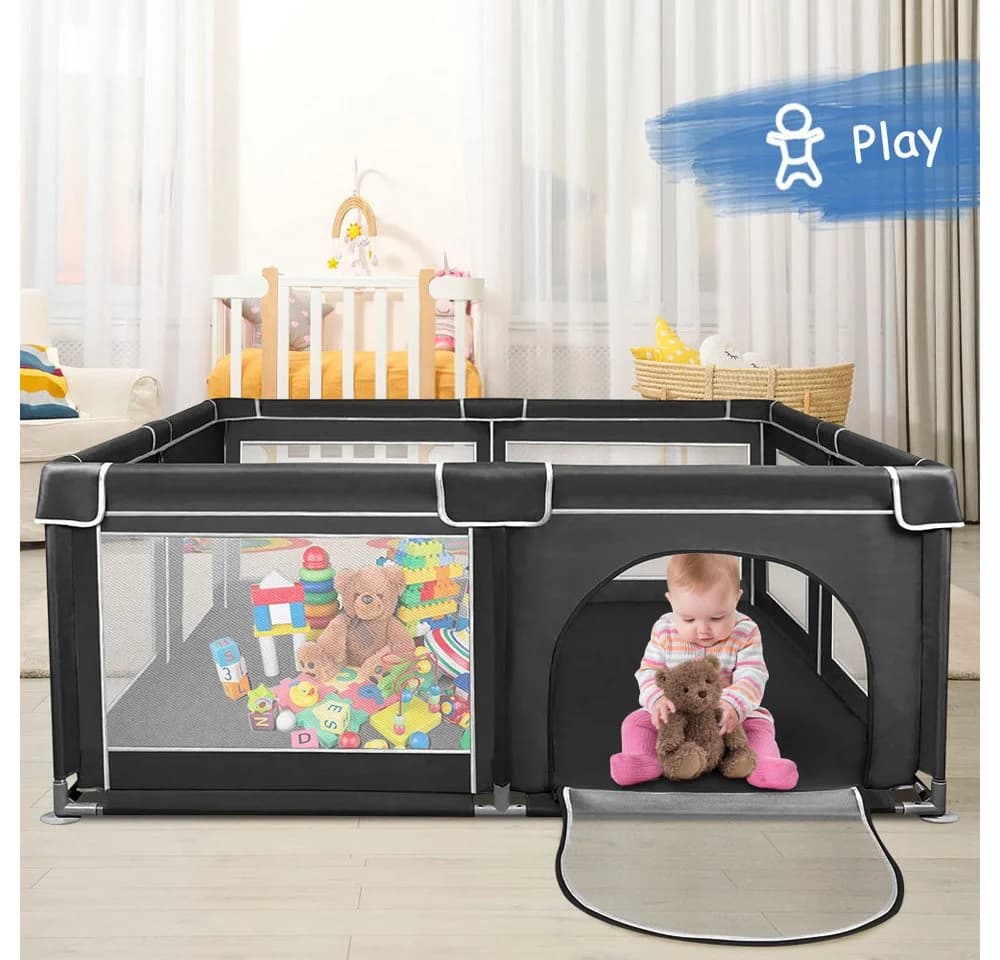 JEOBEST Laufgitter XL 180x150x66cm Schwarz mit Netz