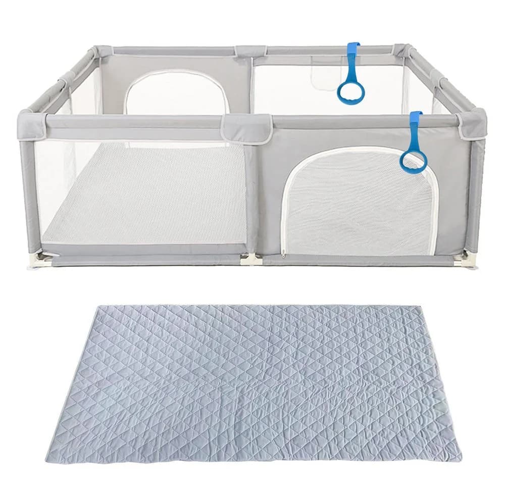JEOBEST Laufgitter Laufstall Baby mit Spielmatte - Grau - Bild 4