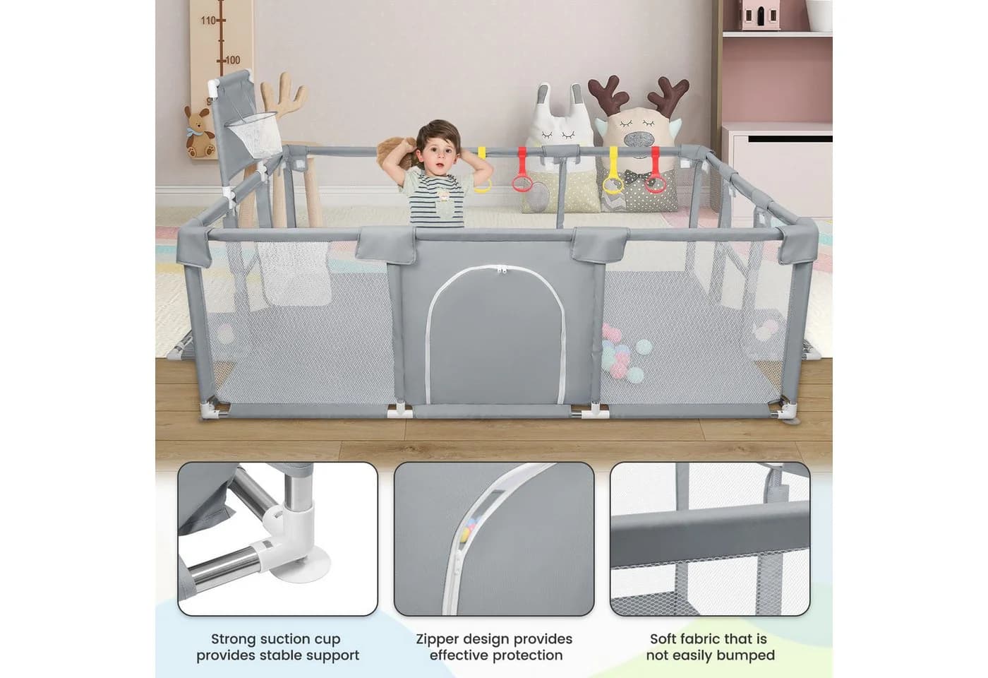 JEOBEST Laufstall Baby Laufgitter Grau mit Zubehör - Bild 4