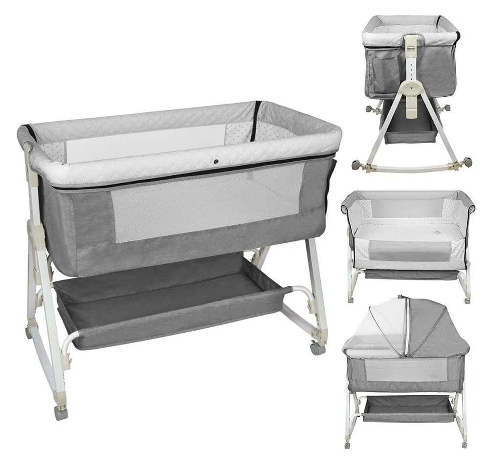 JEOBEST Beistellbett 3 in 1 Babybett & Babywiege & Reisebett Grau - Bild 2