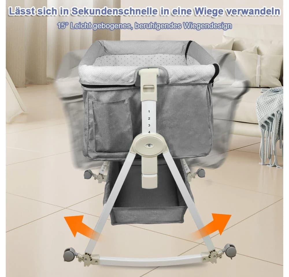 JEOBEST Beistellbett 3 in 1 Babybett & Babywiege & Reisebett Grau - Bild 5