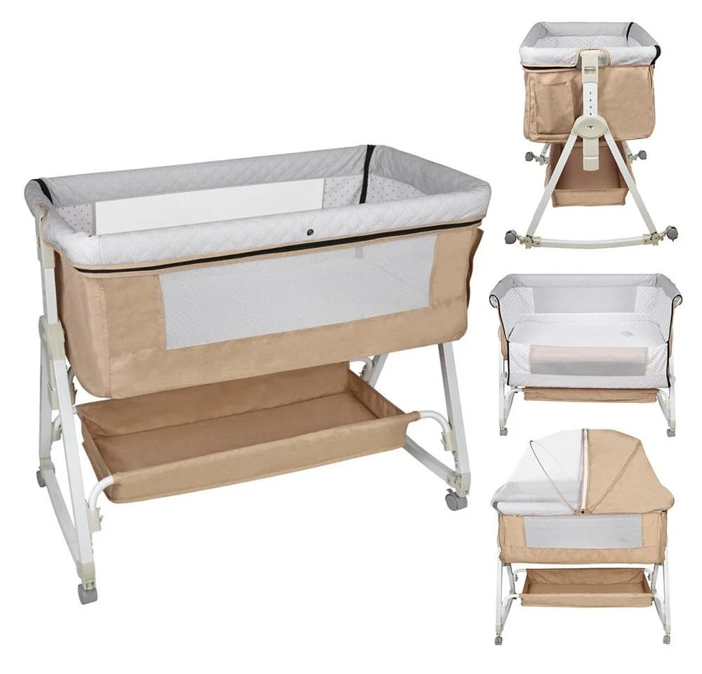 JEOBEST Beistellbett 3 in 1 Babybett & Wiege & Reisebett Beige - Bild 2