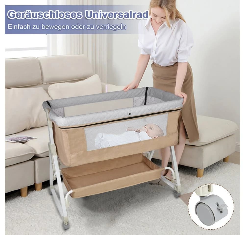 JEOBEST Beistellbett 3 in 1 Babybett & Wiege & Reisebett Beige - Bild 4
