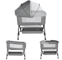 JEOBEST Beistellbett Baby Grau mit Matratze & Rädern Bild 2