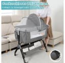 JEOBEST Beistellbett Baby Grau mit Matratze & Rädern Bild 3