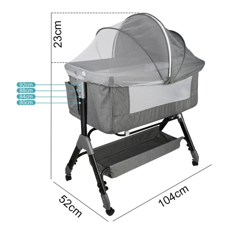 JEOBEST Beistellbett Baby Grau mit Matratze & Rädern - Bild 4