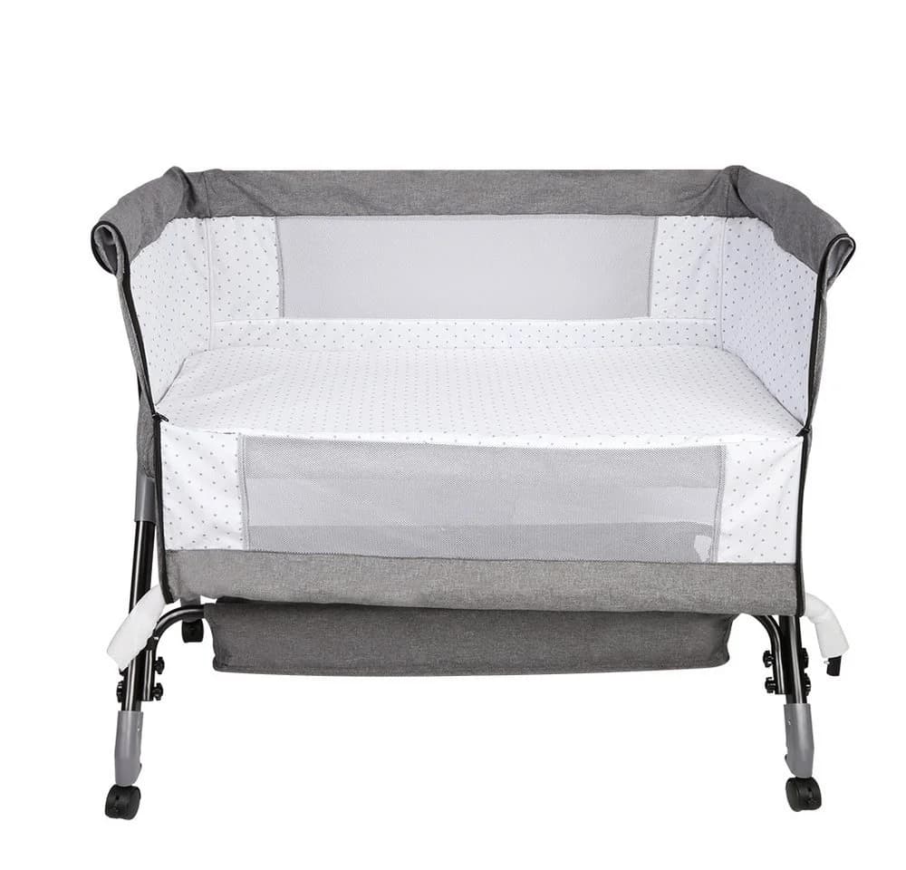 JEOBEST Beistellbett Baby Grau mit Matratze & Rädern - Bild 5