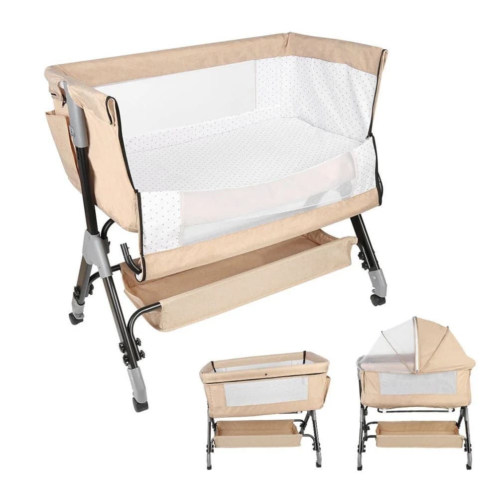 JEOBEST Beistellbett Baby Grab-and-go mit Matratze & Rädern, 4 Höhen, Gelb