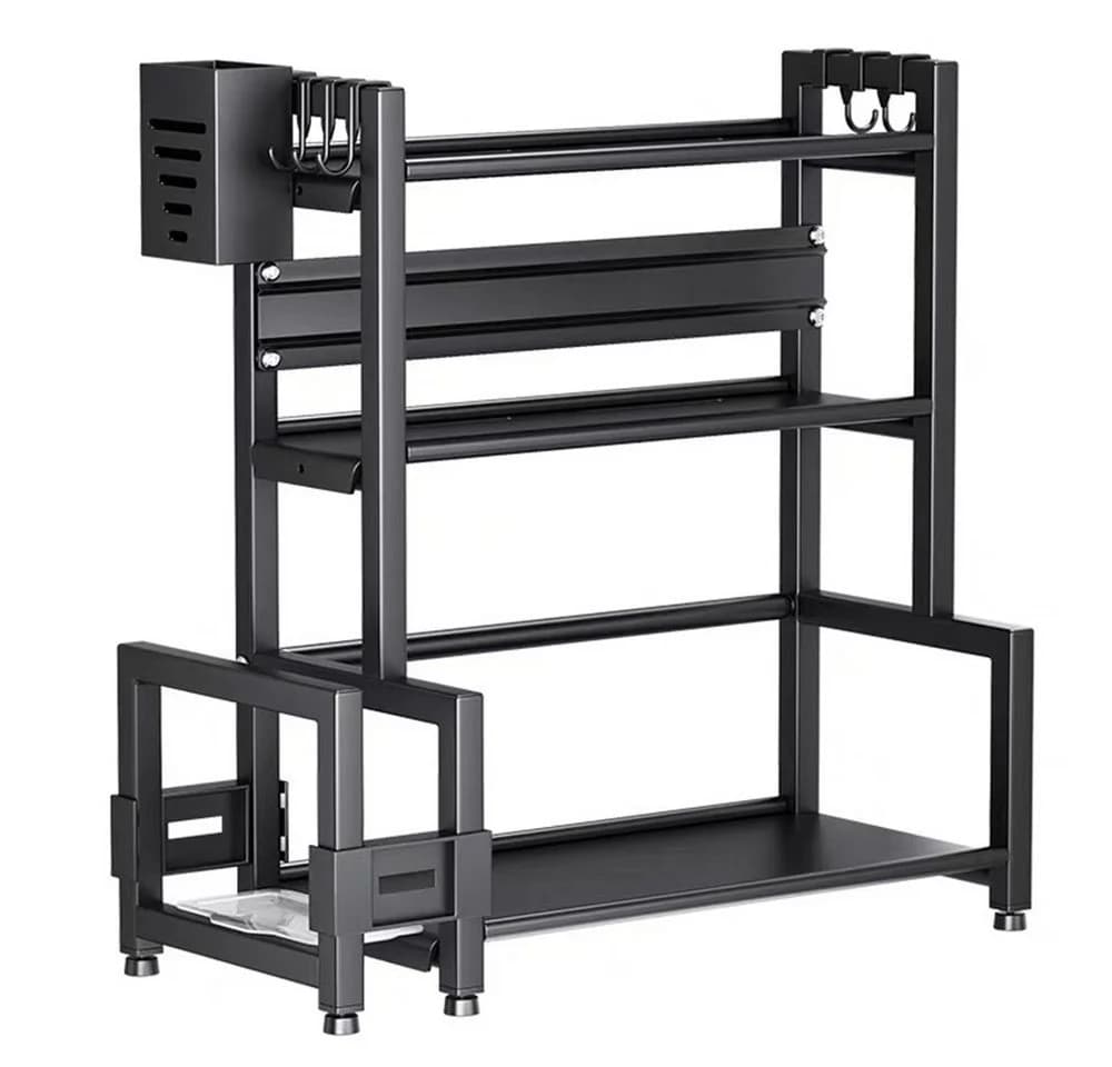 JEOBEST Gewürzregal Küche 3 Etagen Schwarz mit Schneidebretthalter