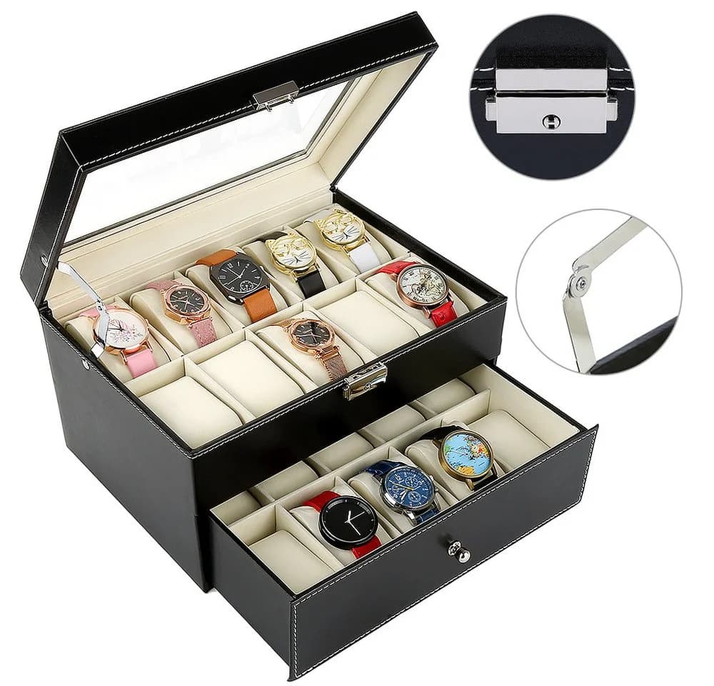 JEOBEST Geschenkbox Uhrenbox 20 Fächer Glasdeckel - Bild 2