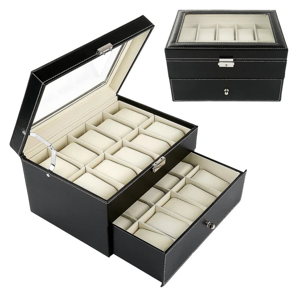 JEOBEST Geschenkbox Uhrenbox 20 Fächer Glasdeckel - Bild 3