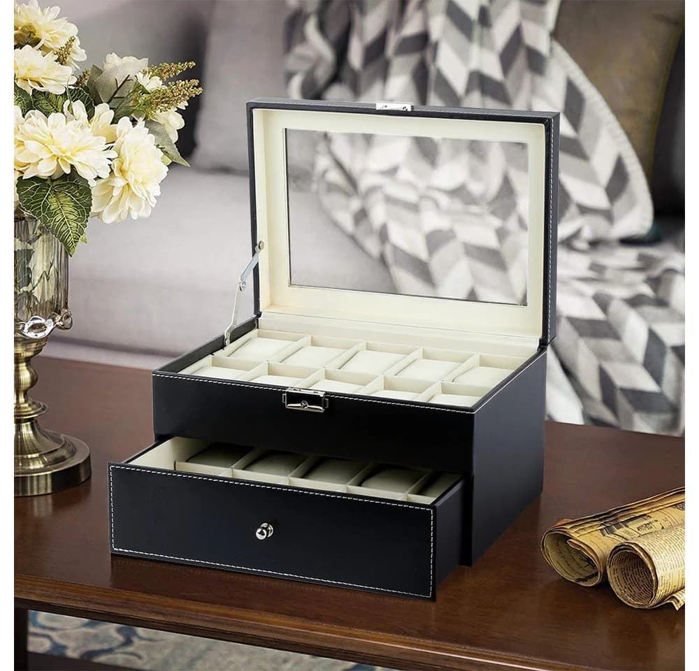 JEOBEST Geschenkbox Uhrenbox 20 Fächer Glasdeckel - Bild 4