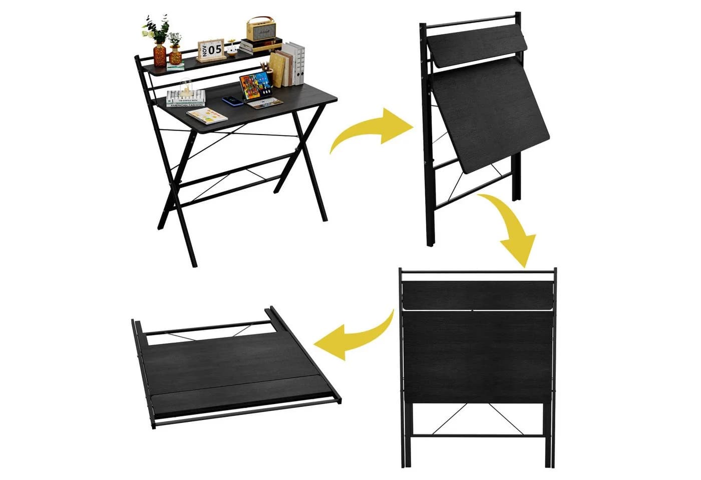 JEOBEST Computertisch Klappbar mit Regal Schwarz - Bild 3