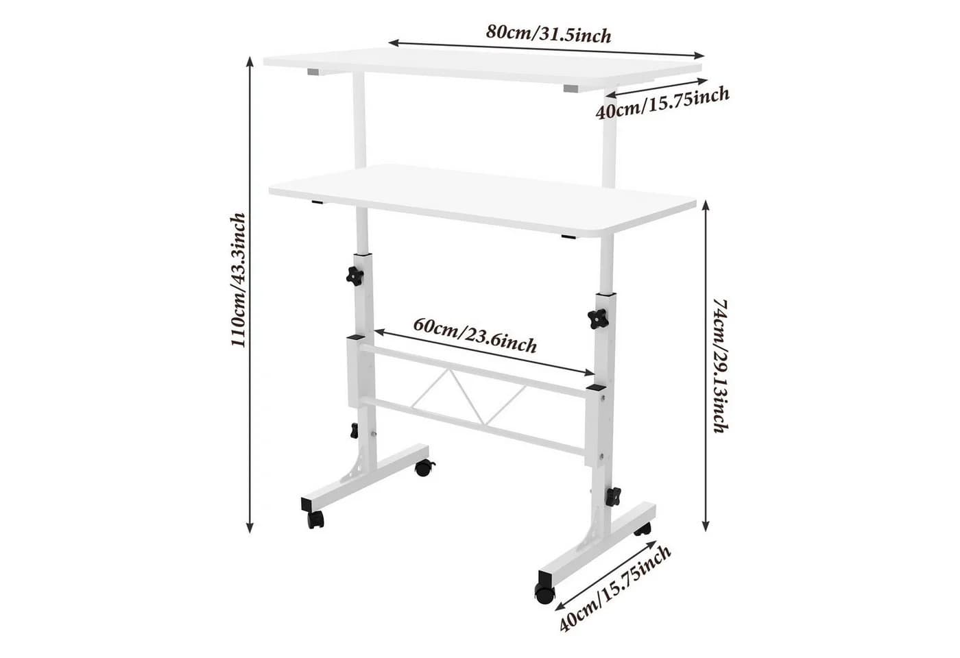 JEOBEST Computertisch Höhenverstellbar Weiß 80x40cm - Bild 3