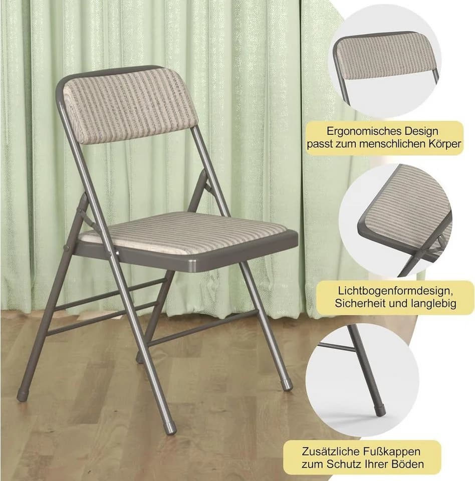 JEOBEST Klappstuhl Essstühle Set Gepolstert Grau Metall