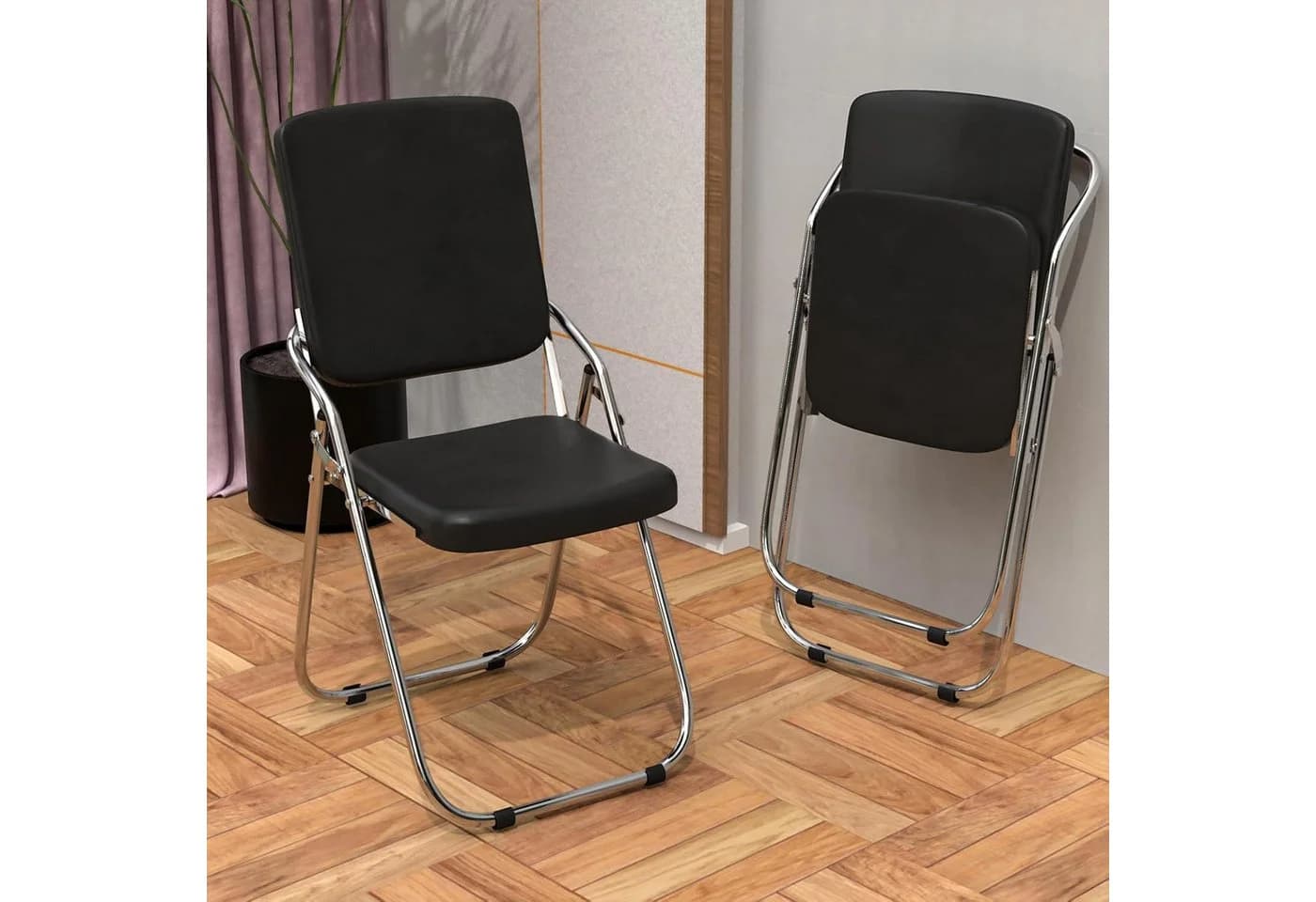 JEOBEST Klappstuhl aus Leder und Stahl, Schwarz