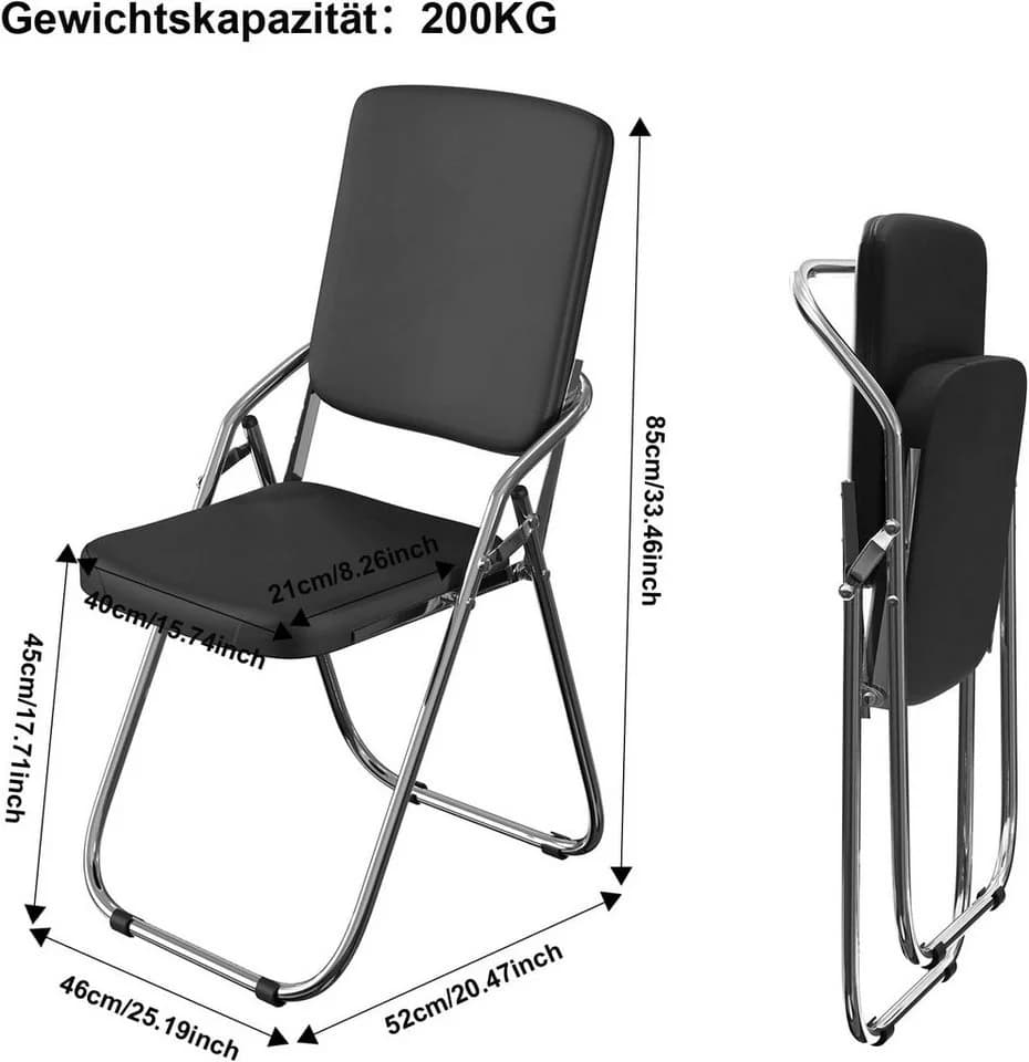 JEOBEST Klappstuhl aus Leder und Stahl, Schwarz - Bild 5