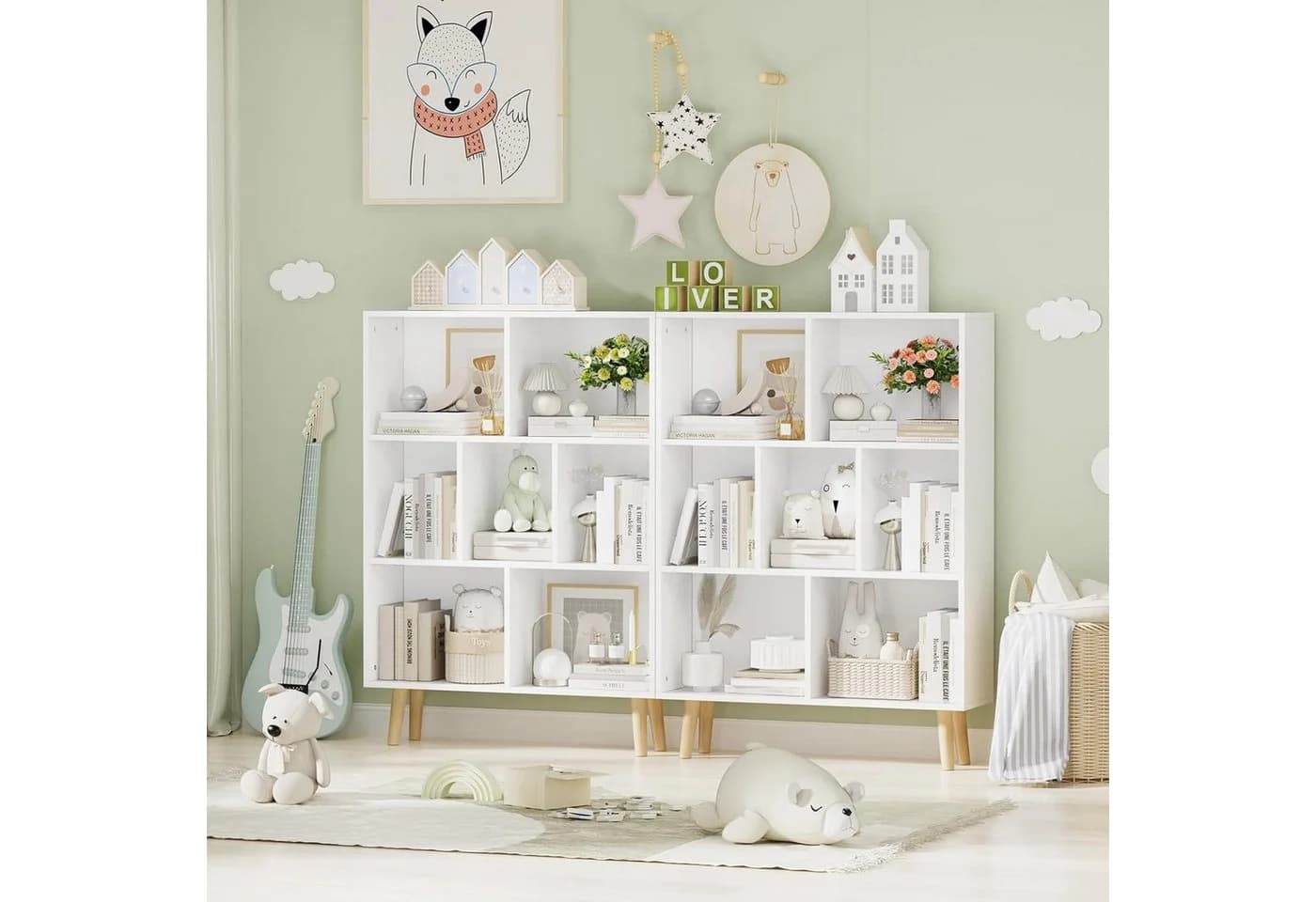 JEOBEST Bücherregal 6 Fächer Weiß Massivholzbeine - Bild 4