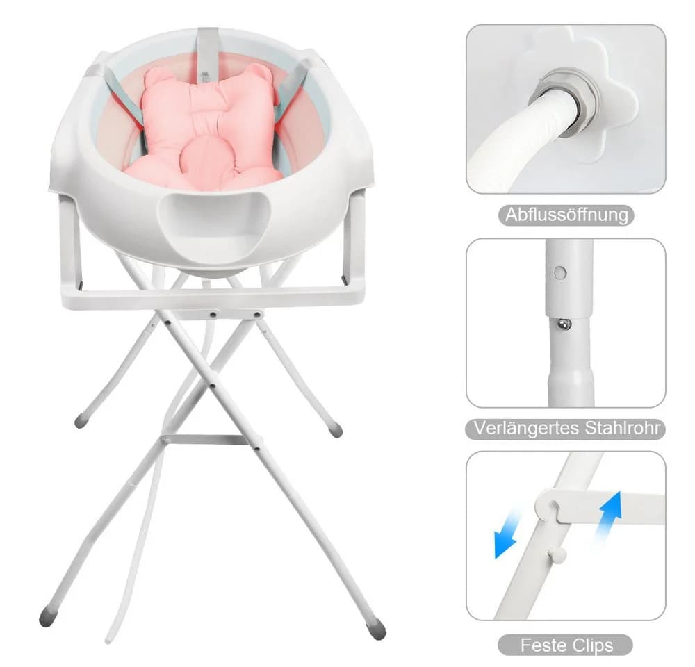 JEOBEST Babybadewanne mit Gestell Rosa Faltbar mit Badematte - Bild 3