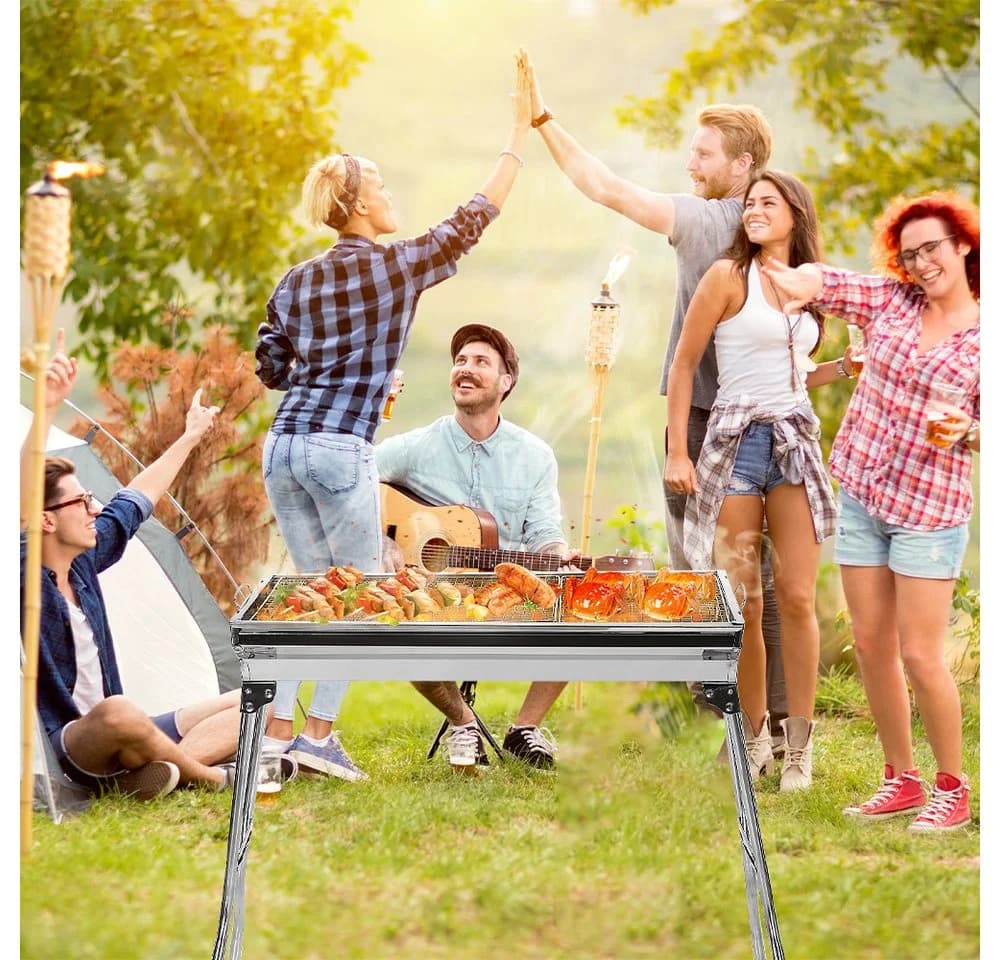JEOBEST Camping Grill Klappbar Edelstahl Holzkohlegrill Silber