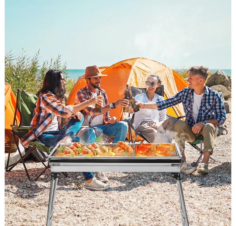 JEOBEST Camping Grill Klappbar Edelstahl Holzkohlegrill Silber - Bild 3