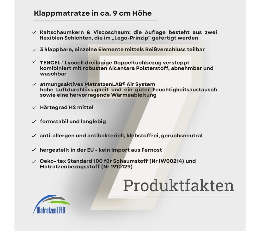 MatratzenL.A.B® Klappmatratze für VW T5 T6 T6.1 California 8 cm - Bild 5