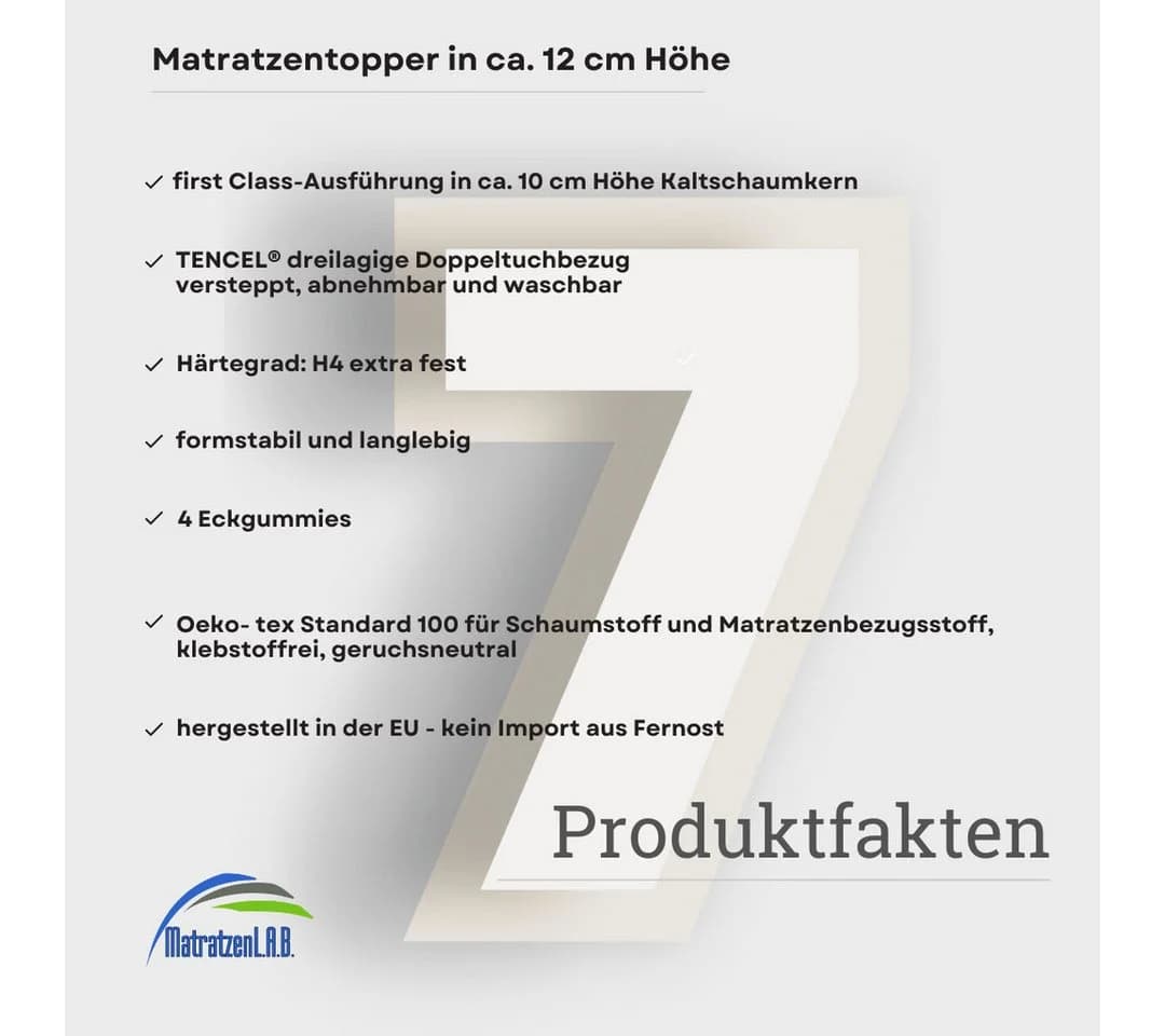 MatratzenL.A.B® Topper TENCEL™ Lyocell® Premium Bezug 180x200 H4/H5 Kaltschaum