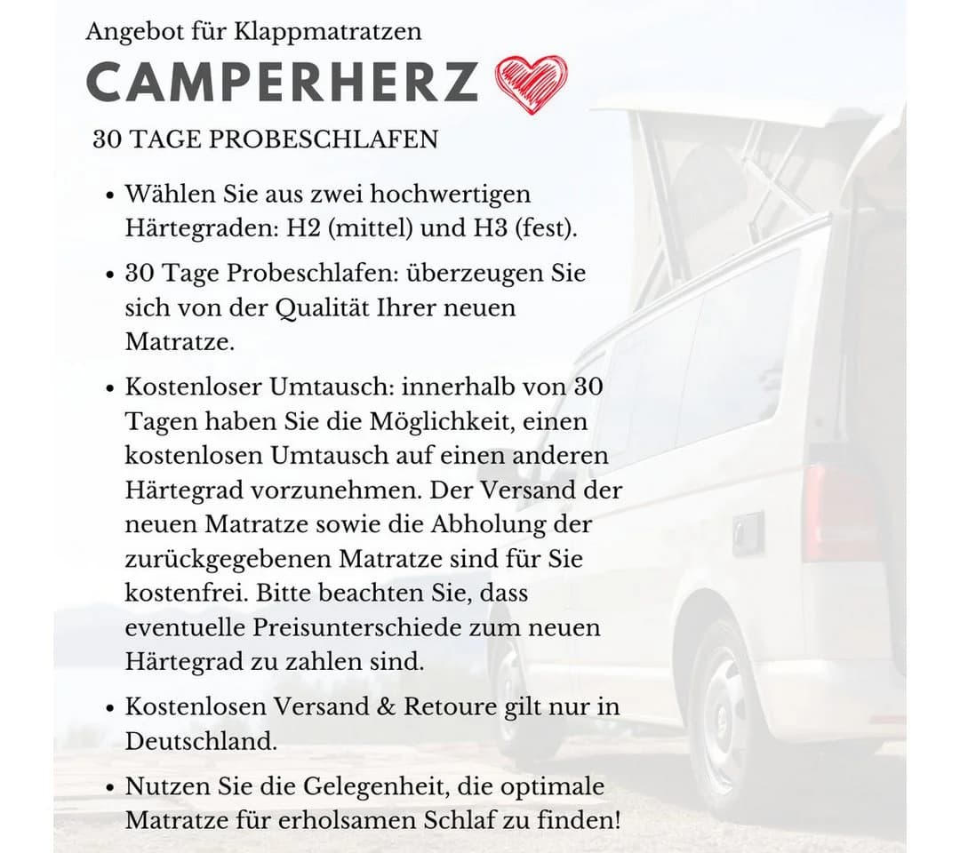 MatratzenL.A.B® Klappmatratze für VW T5 T6 T6.1 California 10x115x195 cm