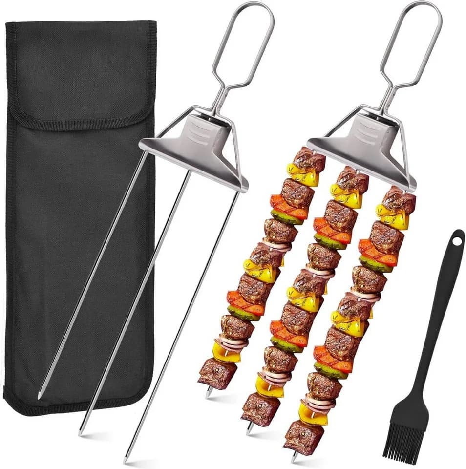 Pipihome Grillspieß Edelstahl 3-fach mit Schiebemechanismus - Bild 2