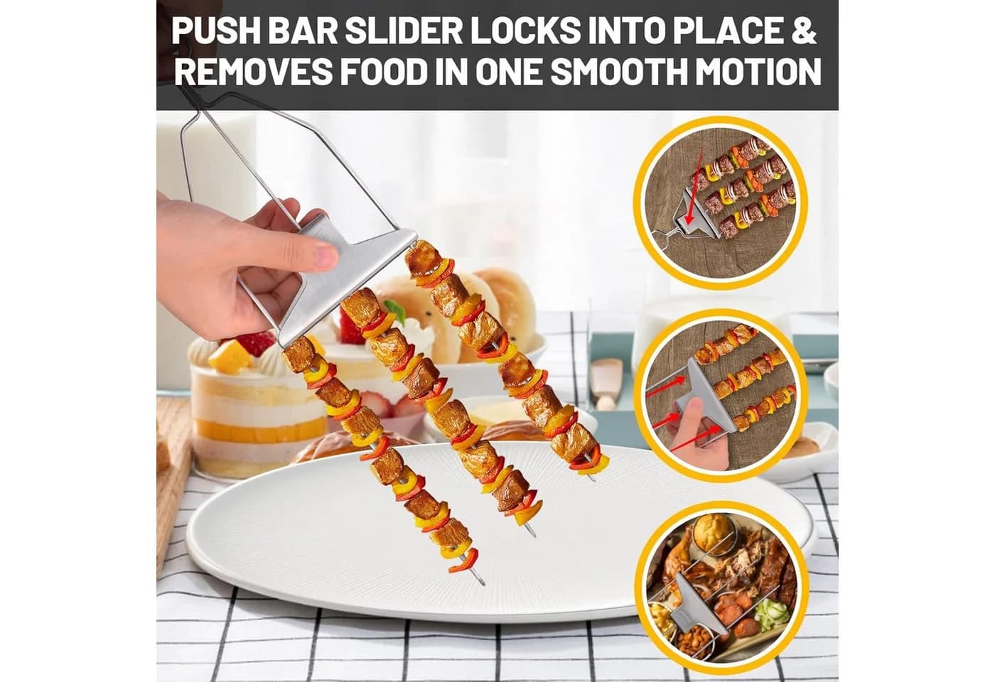 Pipihome Grillspieß Edelstahl 3-fach mit Schiebemechanismus - Bild 4