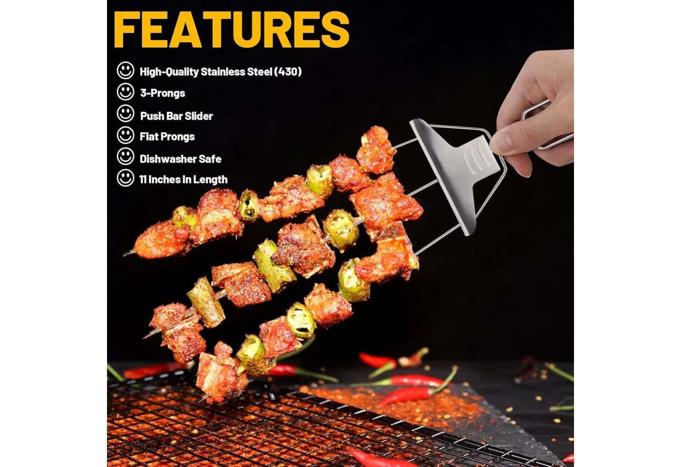 Pipihome Grillspieß Edelstahl 3-fach mit Schiebemechanismus - Bild 5