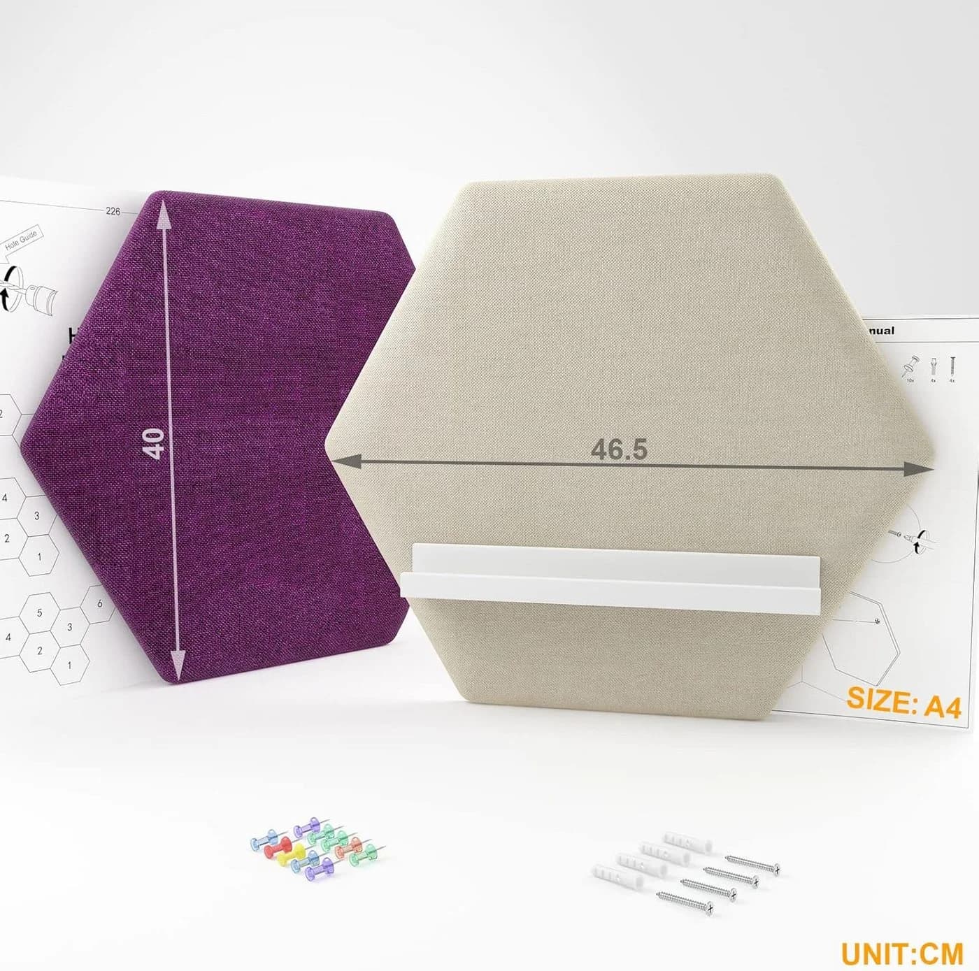 LA CUTE Sechseckige Pinnwand Set 2-tlg. Grün/Grau MDF
