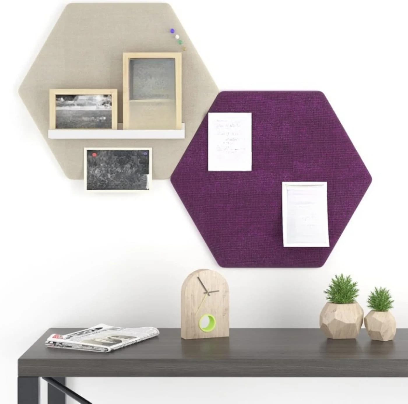 LA CUTE Sechseckige Pinnwand Set 2-tlg. Grün/Grau MDF - Bild 2