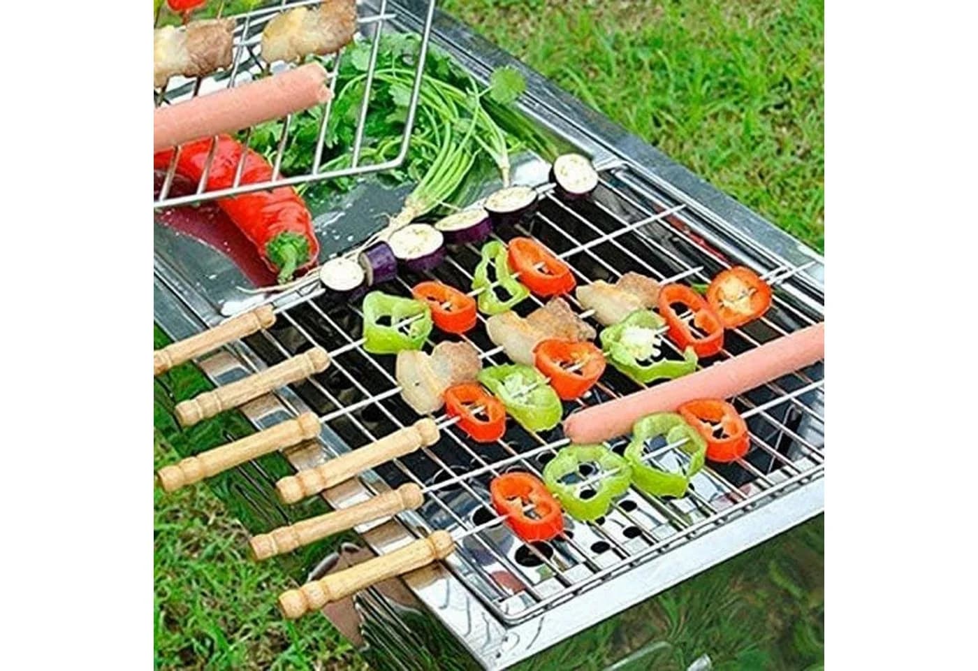 Realb2b Grillspieß-Set 10-tlg. Edelstahl mit Holzgriff 30 cm - Bild 3