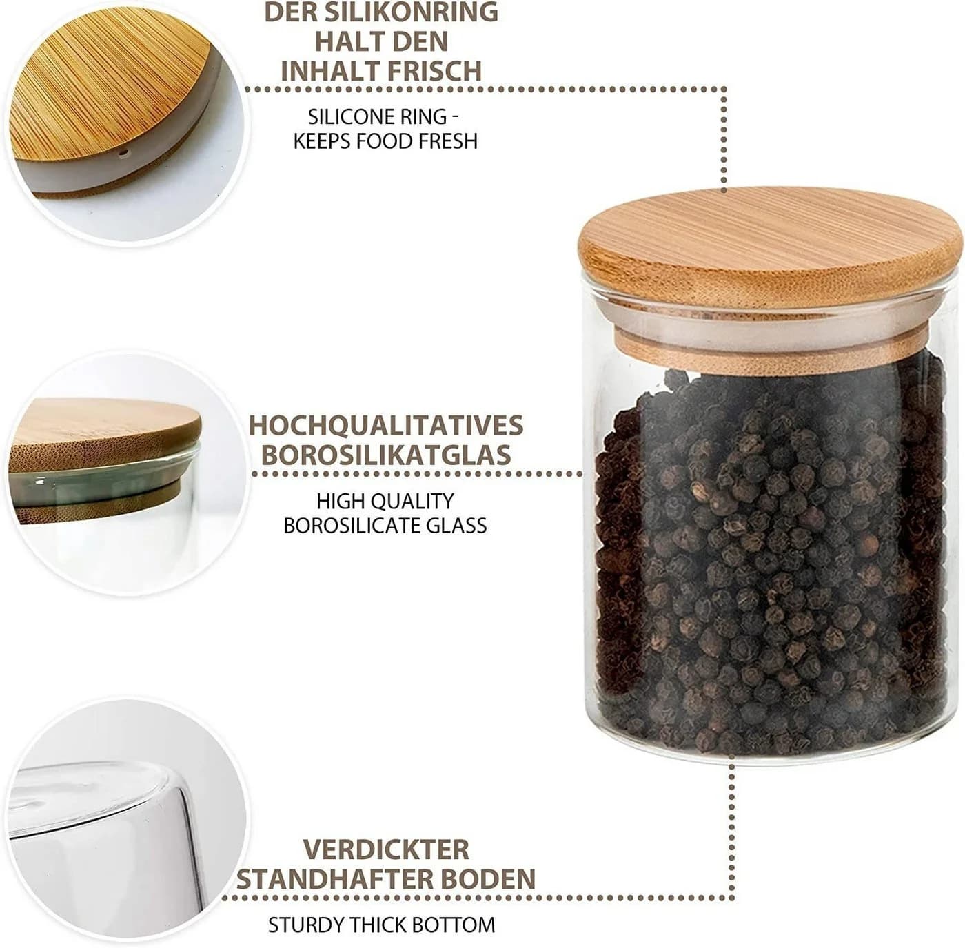 Simloveve Vorratsglas-Set 10-tlg. 700ml Borosilikatglas mit Bambusdeckel