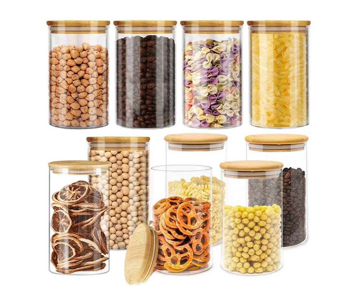 Simloveve Vorratsglas-Set 10-tlg. 700ml Borosilikatglas mit Bambusdeckel - Bild 2