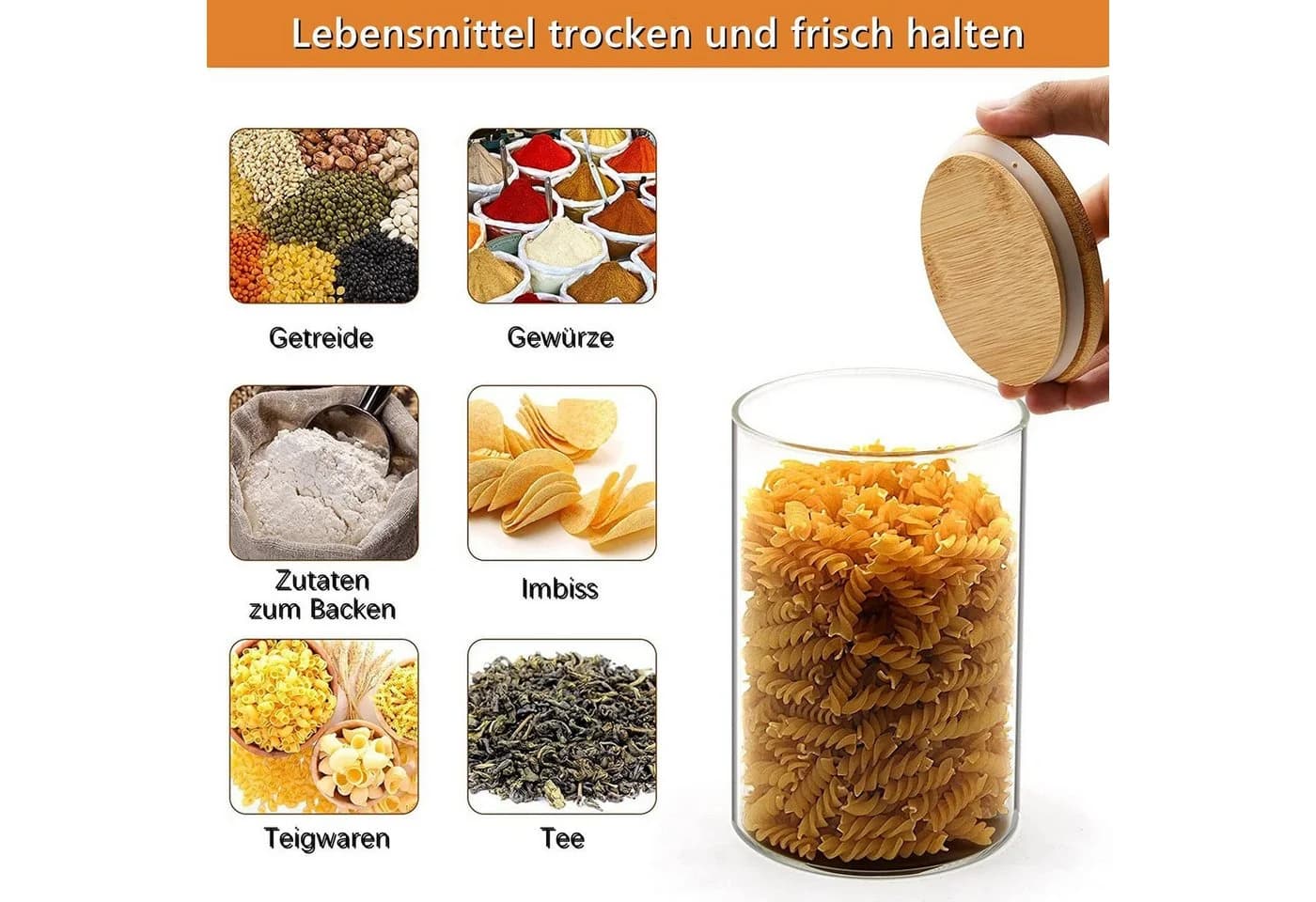 Simloveve Vorratsglas-Set 10-tlg. Transparent Borosilikatglas Luftdicht - Bild 5