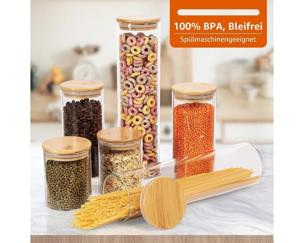 Simloveve Vorratsglas Set 5-tlg. transparent mit Bambusdeckel - Bild 5