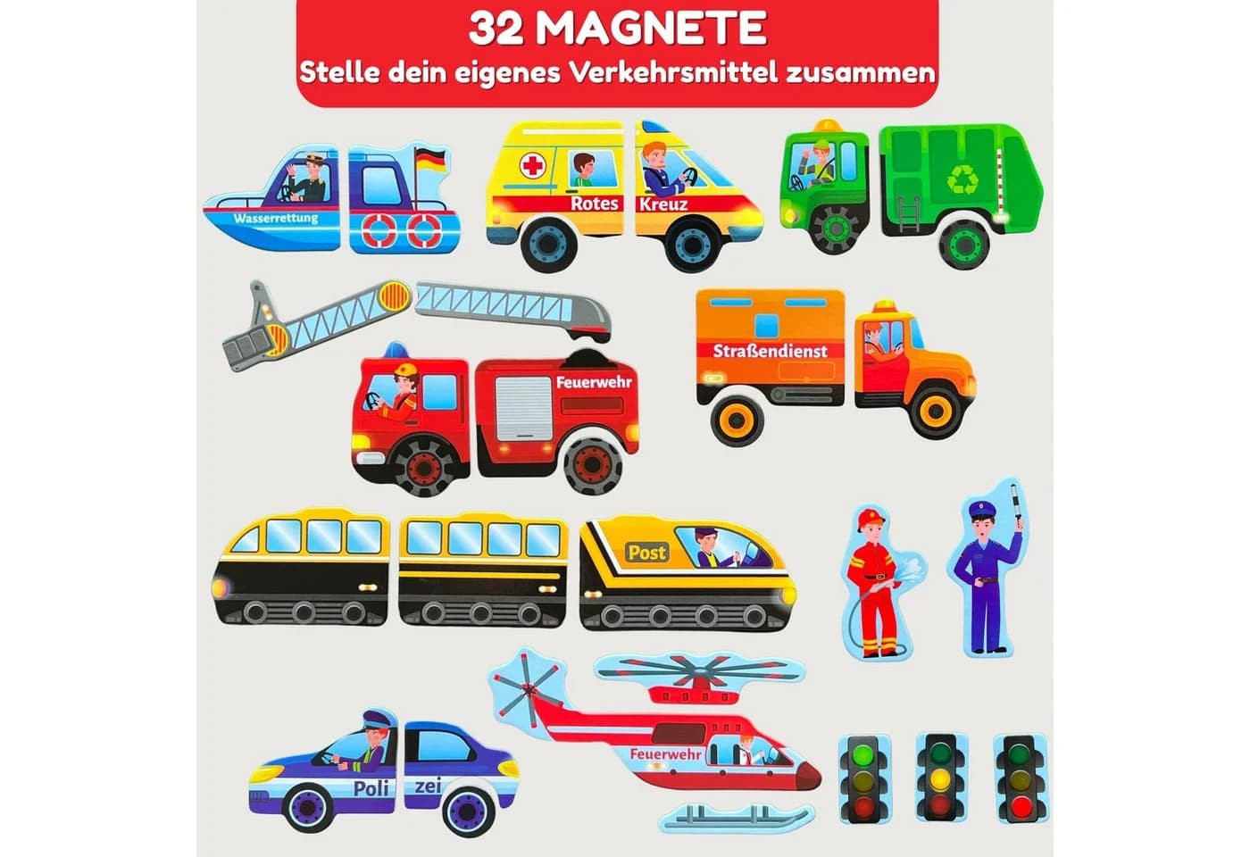 MAGNIKON Magnetspiel Fahrzeuge 32 Puzzle Magnete Lernspielzeug