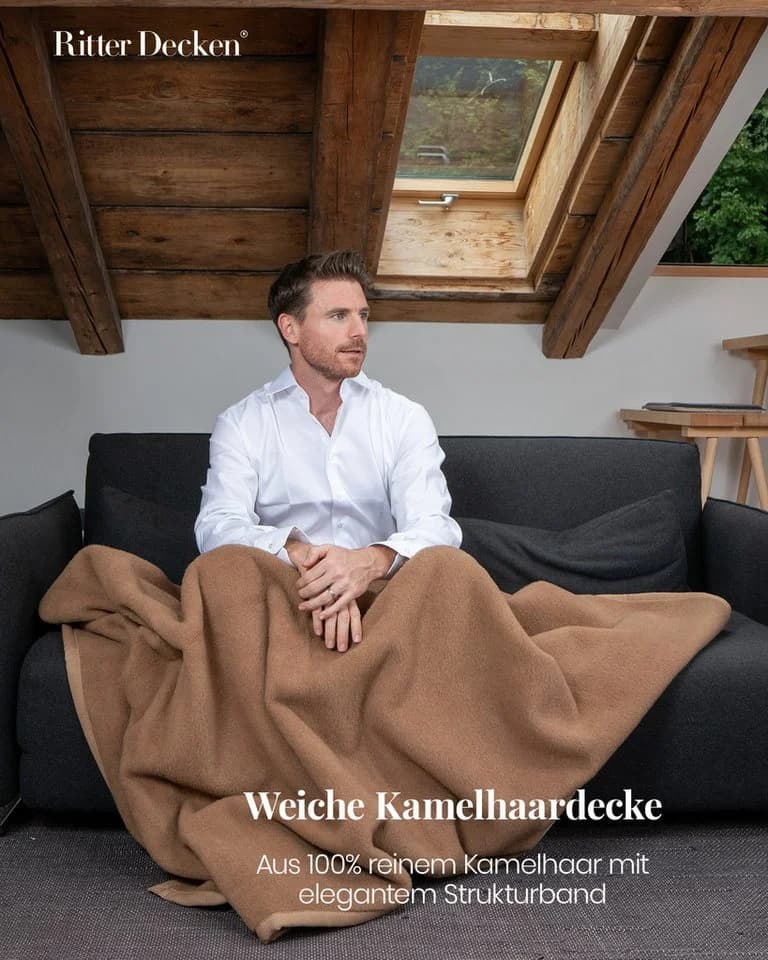 Ritter Decken Wohndecke Maharadscha 100% Kamelhaar Braune Premium Decke