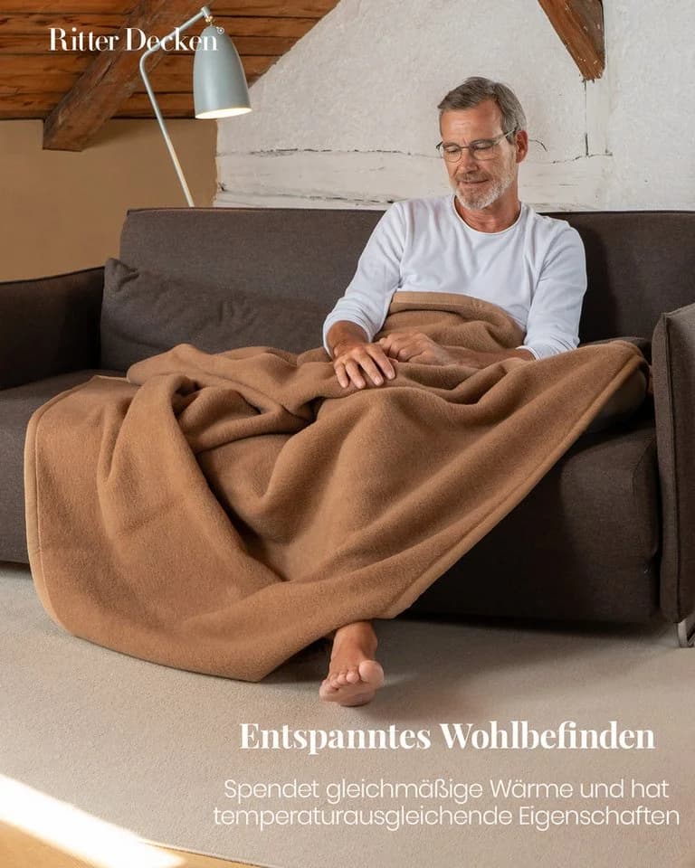 Ritter Decken Wohndecke Maharadscha 100% Kamelhaar Braune Premium Decke - Bild 3