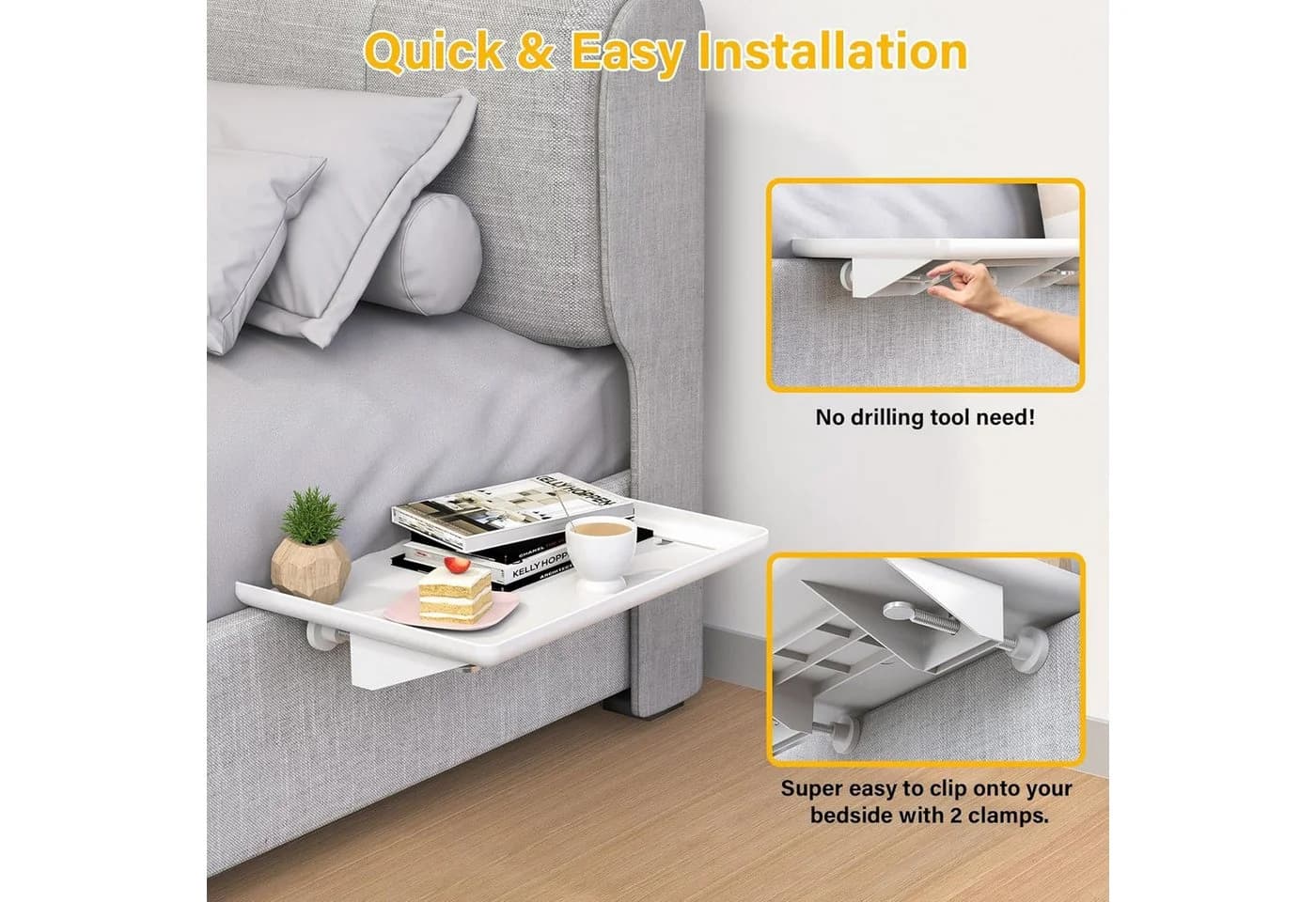 LA CUTE Bettregal Weiß Clip-On Nachttisch ABS 15 kg Tragkraft - Bild 4
