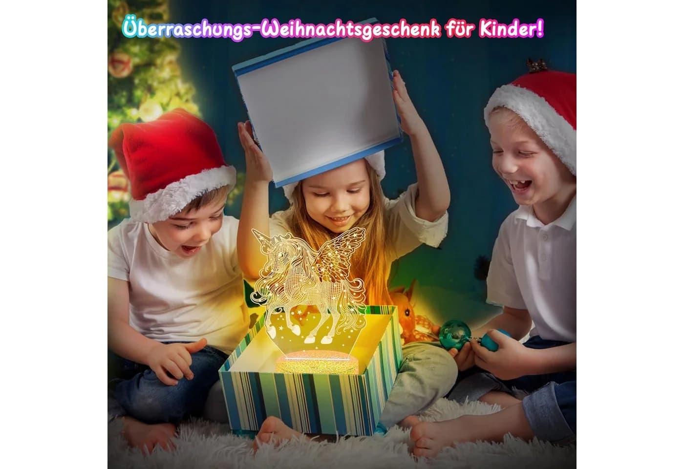 LA CUTE LED Nachtlicht Einhorn 3D-Effekt mit Fernbedienung & 16 Farben