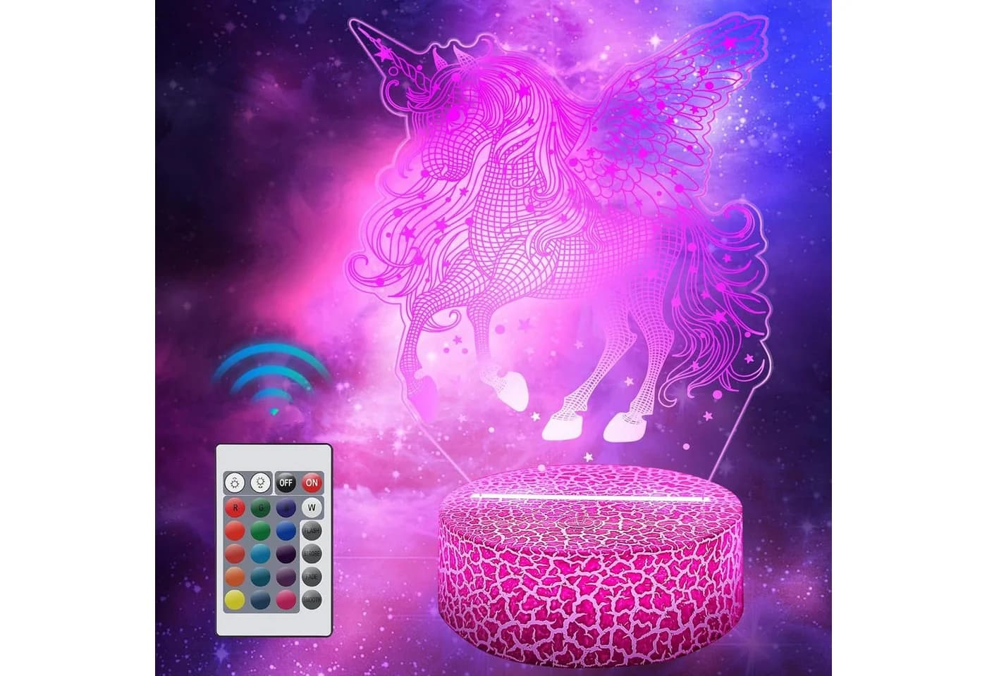 LA CUTE LED Nachtlicht Einhorn 3D-Effekt mit Fernbedienung & 16 Farben - Bild 2