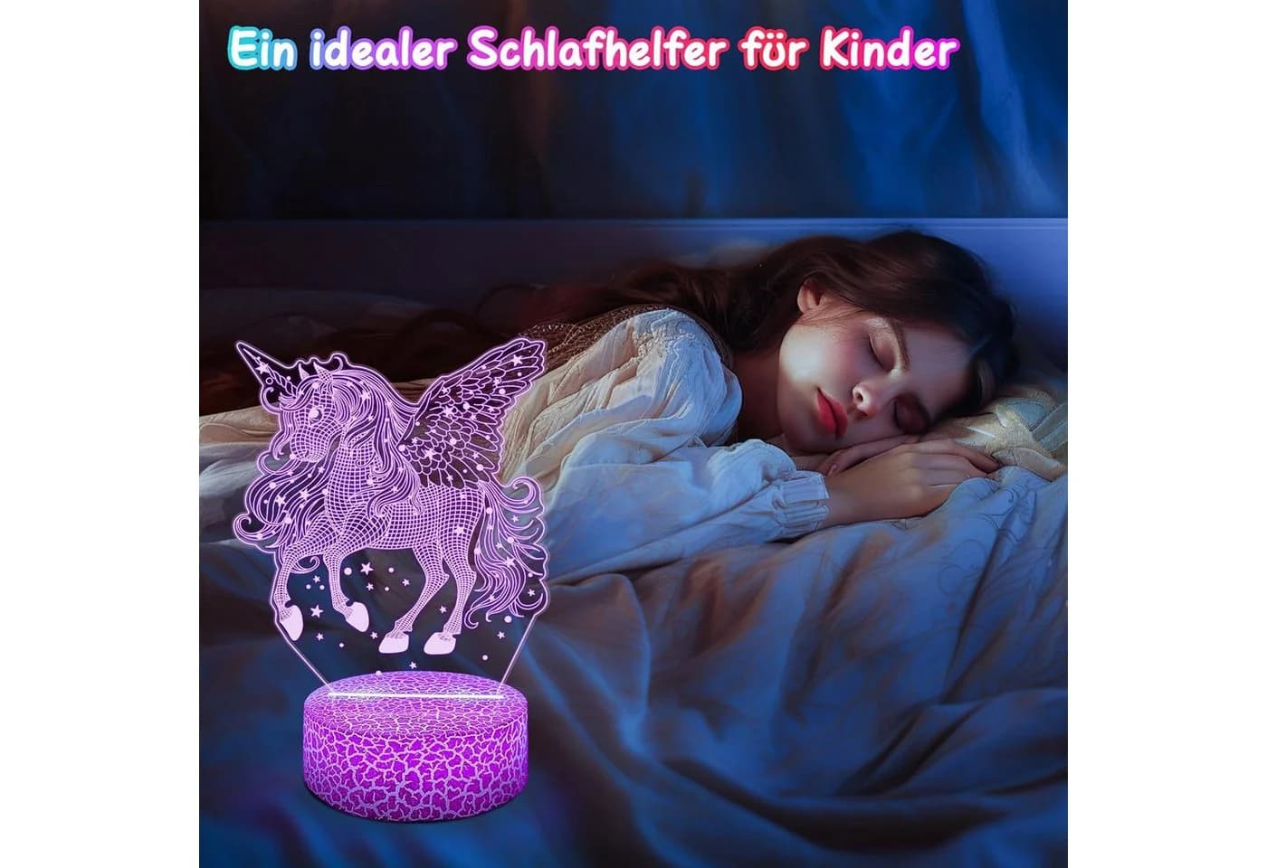 LA CUTE LED Nachtlicht Einhorn 3D-Effekt mit Fernbedienung & 16 Farben - Bild 4