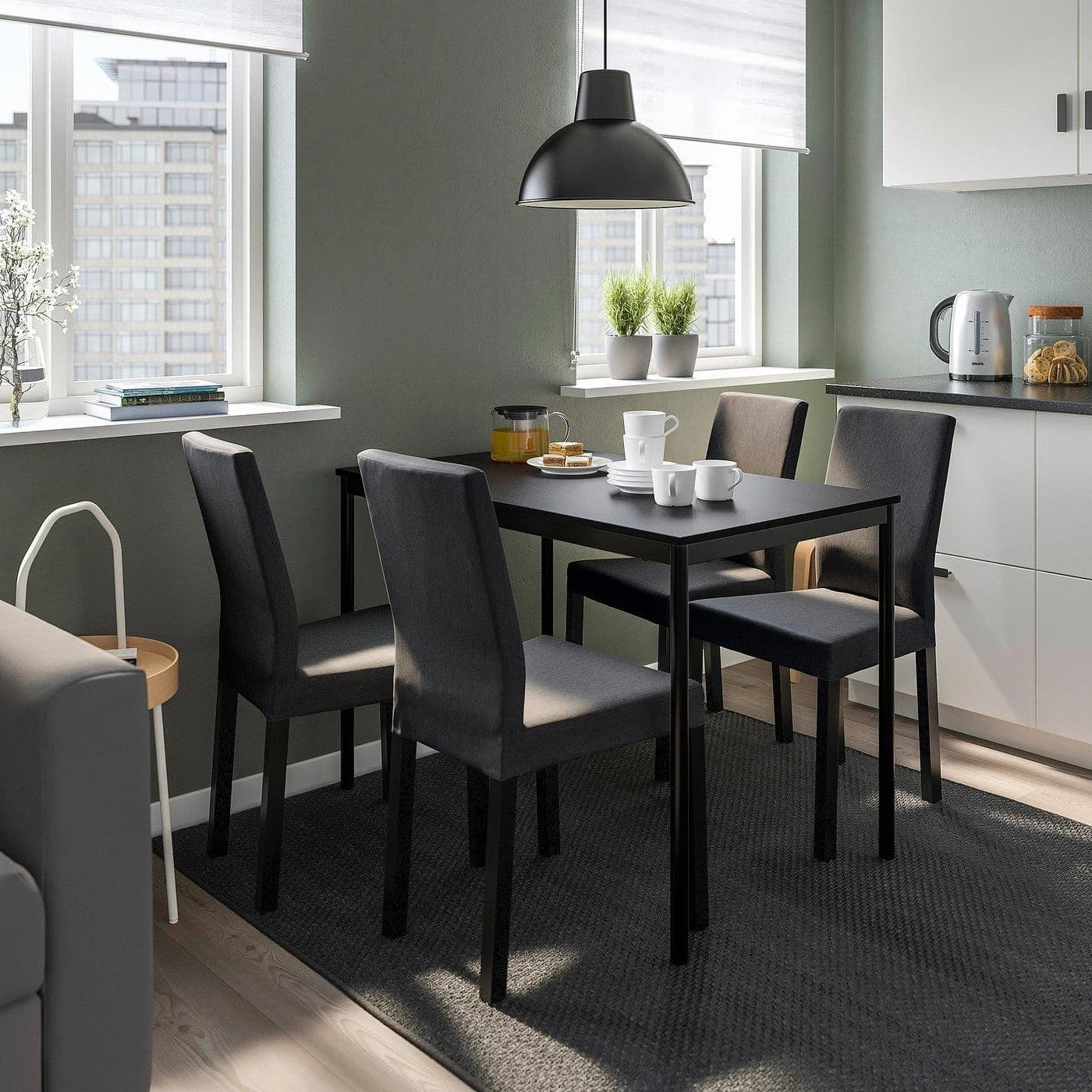 IKEA KÄTTIL Stuhl Schwarz/Grau Gepolstert mit hoher Lehne