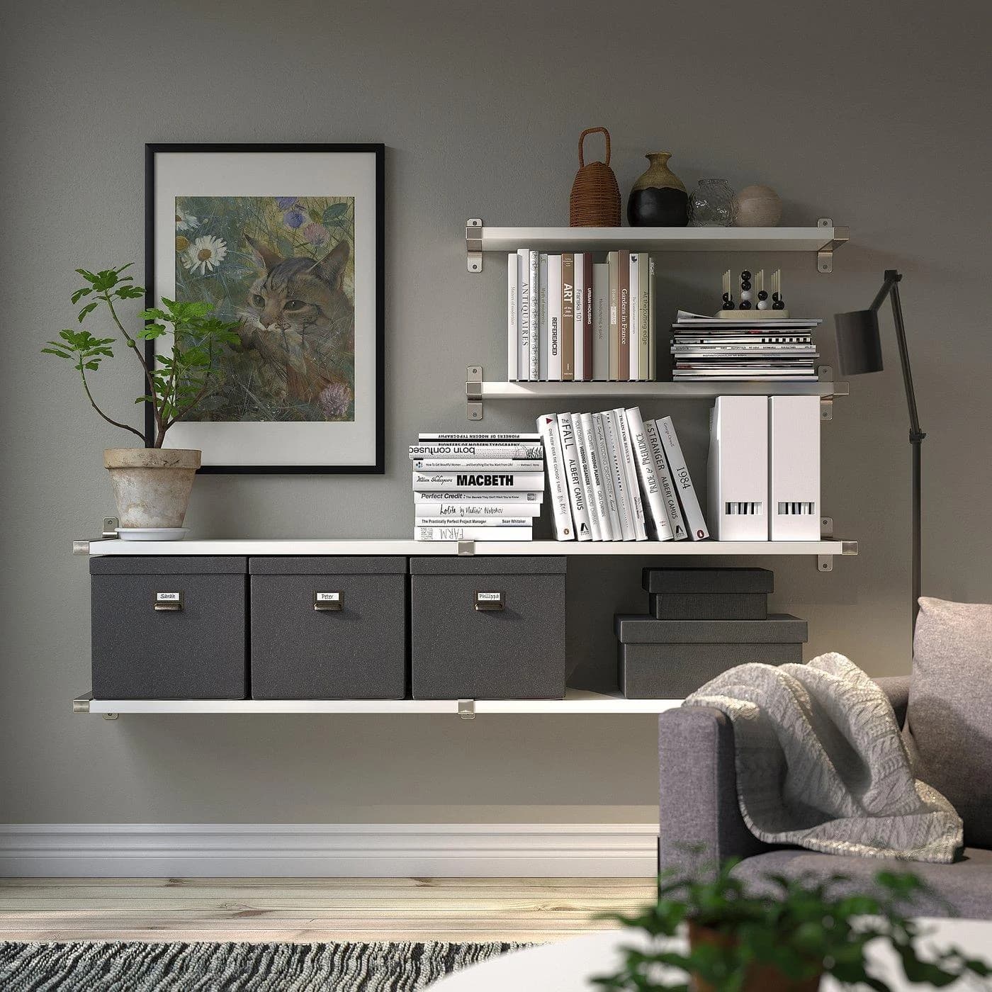 IKEA BERGSHULT / GRANHULT Wandregalkombination Weiß Vernickelt