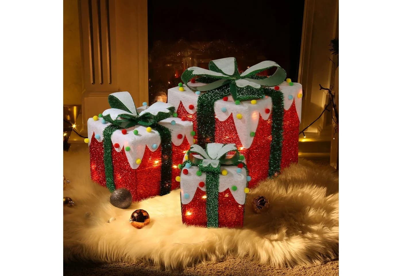 LALAHO LED Geschenkbox 3er Set Rot Weihnachtsdeko - Bild 2