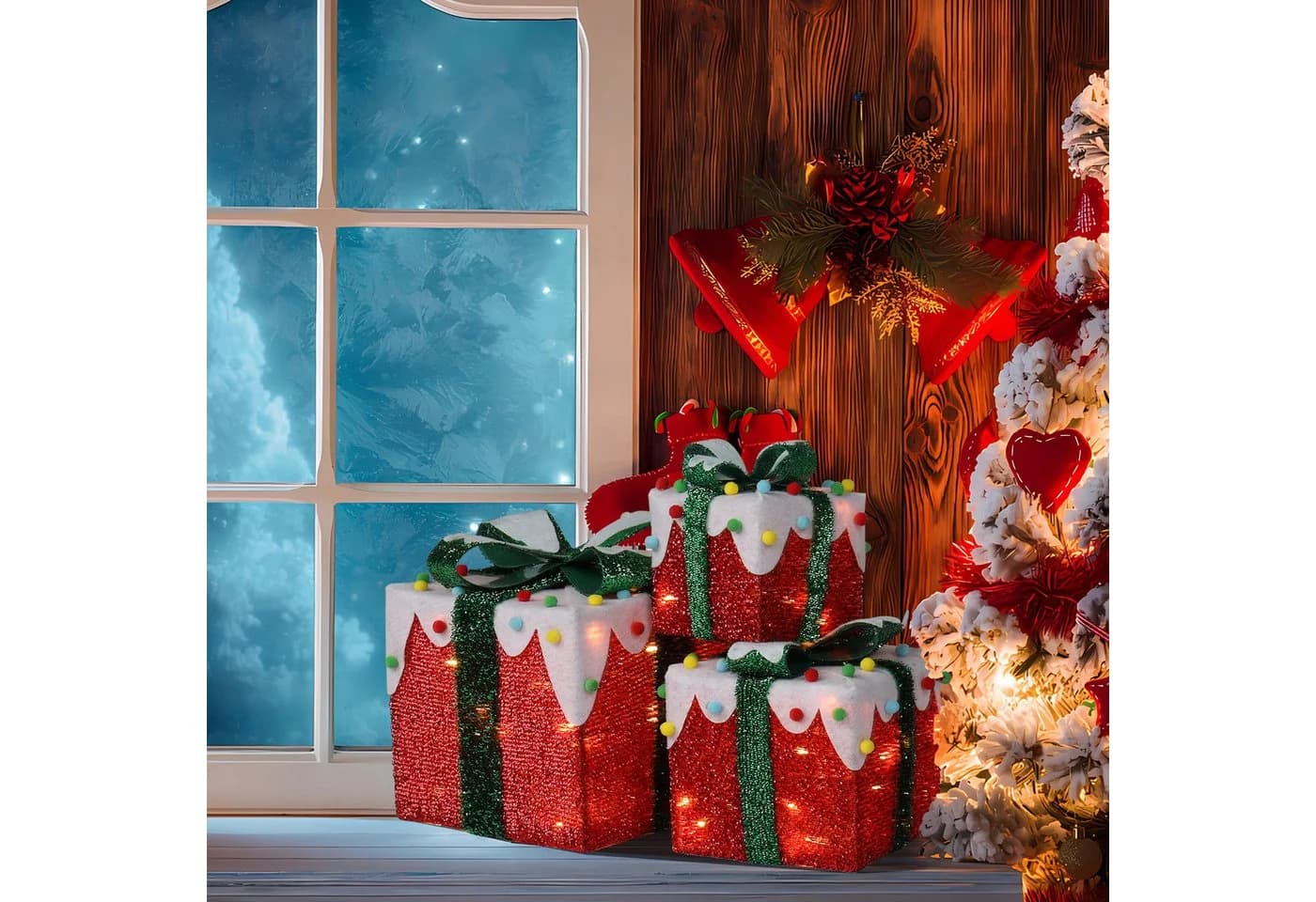 LALAHO LED Geschenkbox 3er Set Rot Weihnachtsdeko - Bild 3